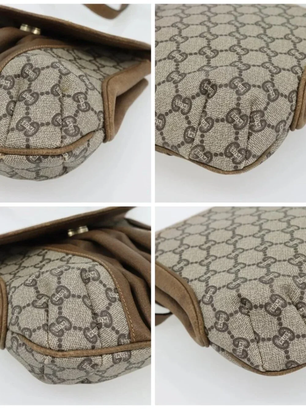 GUCCI GG Plus Supreme Shoulder Bag PVC Beige Gold Auth 180728
